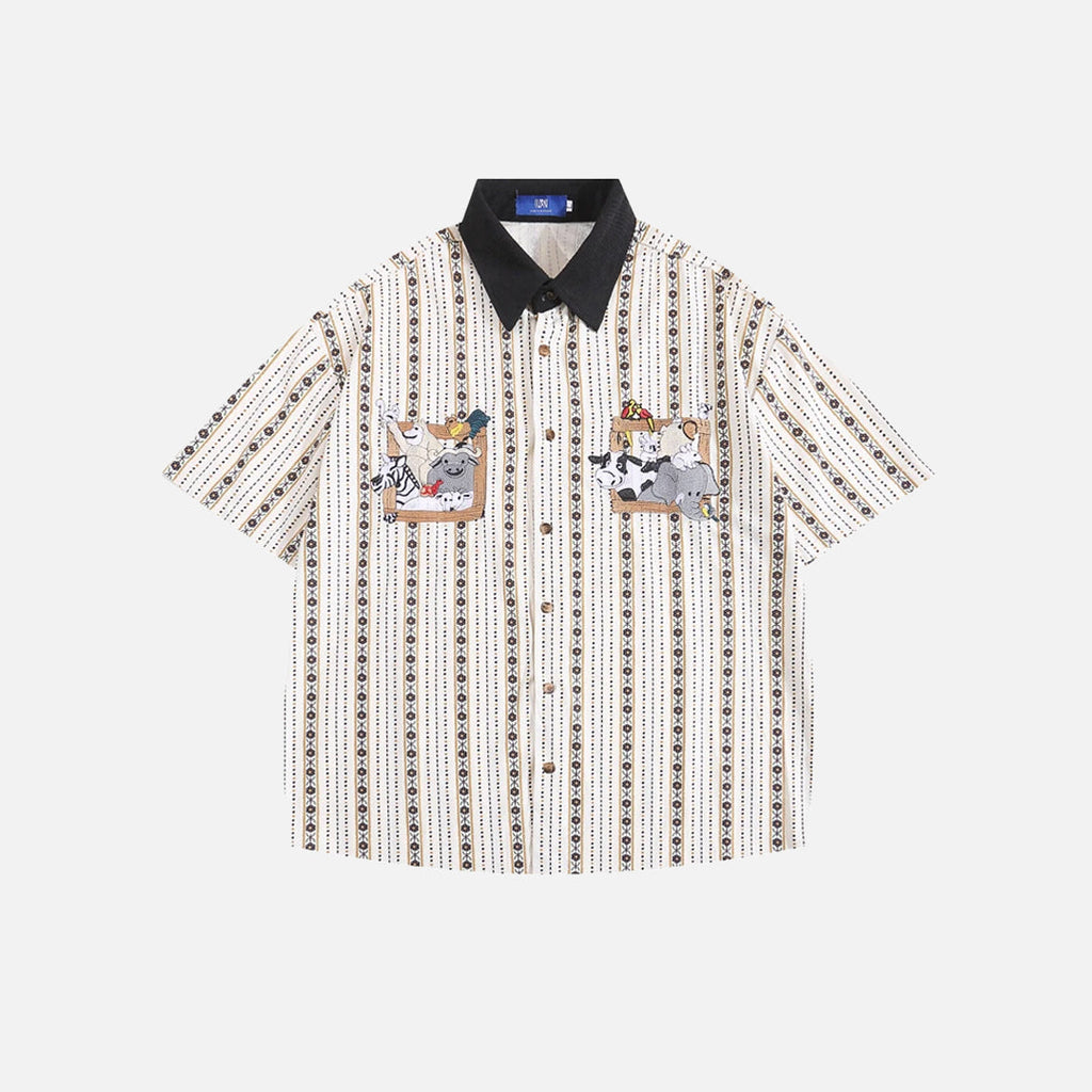 Cartoon Embroidery Pattern Vintage Shirt