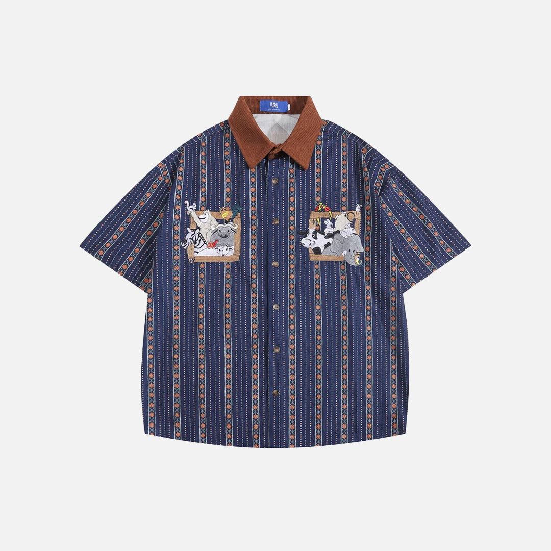 Cartoon Embroidery Pattern Vintage Shirt
