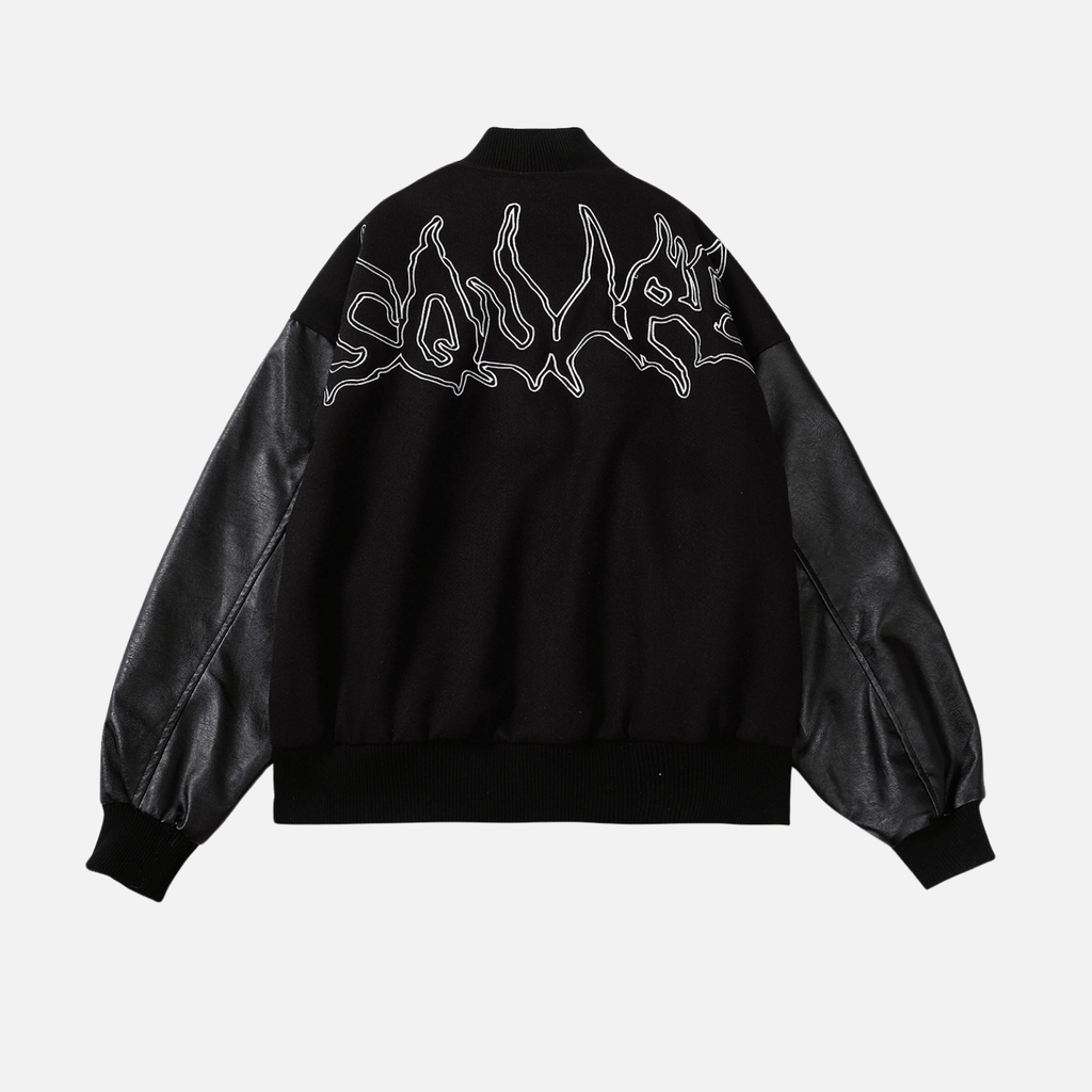 Symbol Embroidery PU Leather Stitching Baseball Jacket
