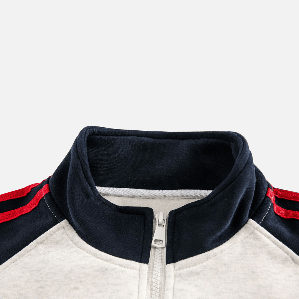 Color-Block Embroidered Stand Collar Jacket