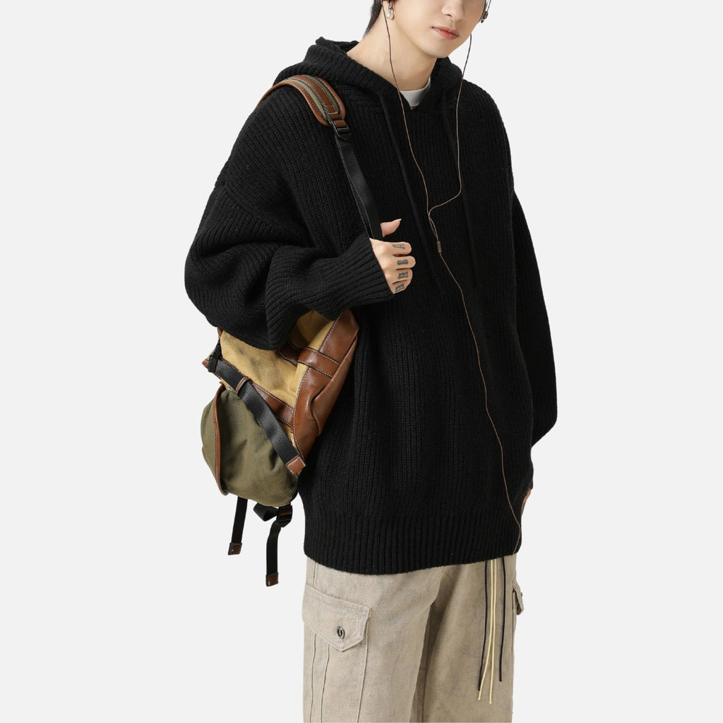 Solid Color Knit Hoodie