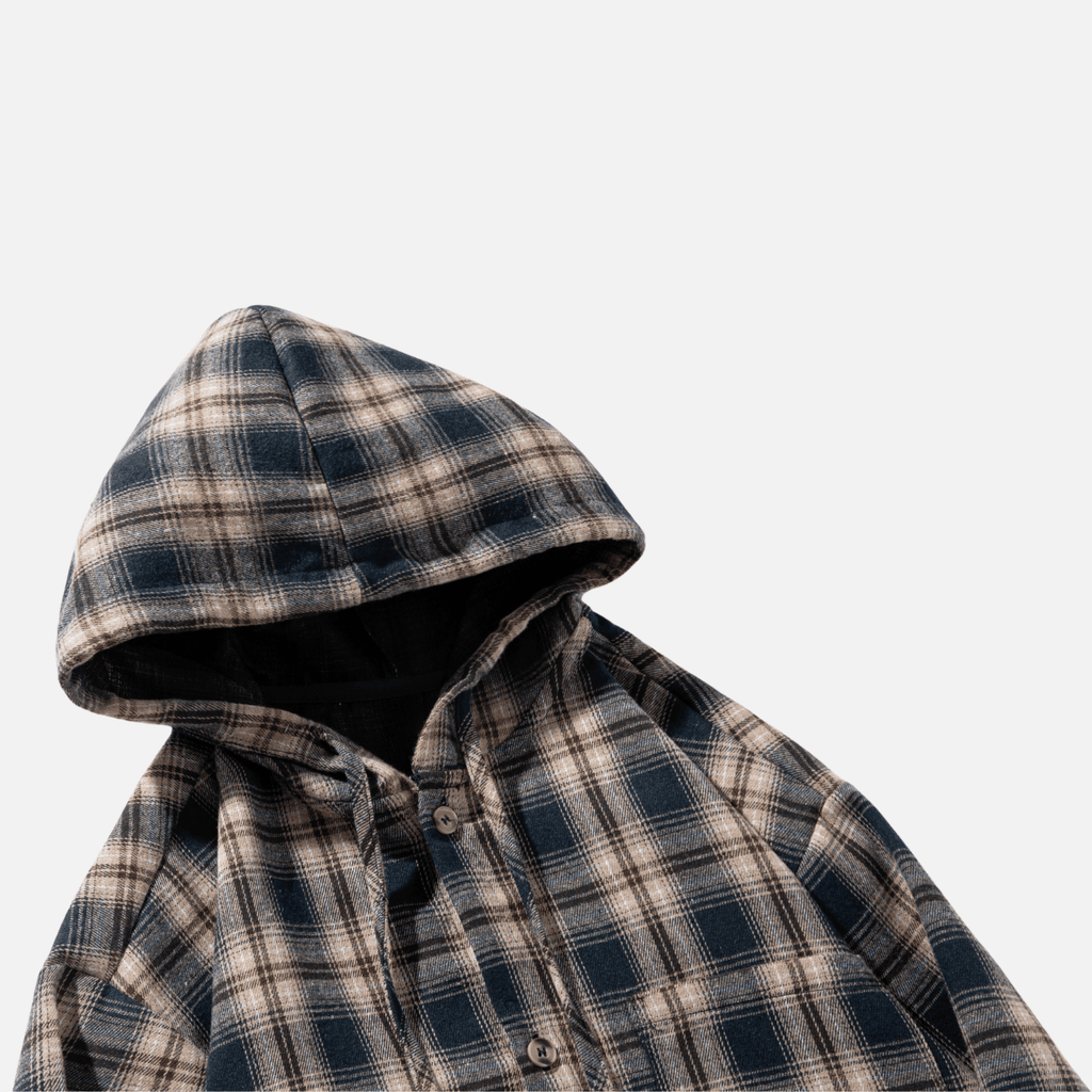 Colorblock Plaid Hooded Shirt