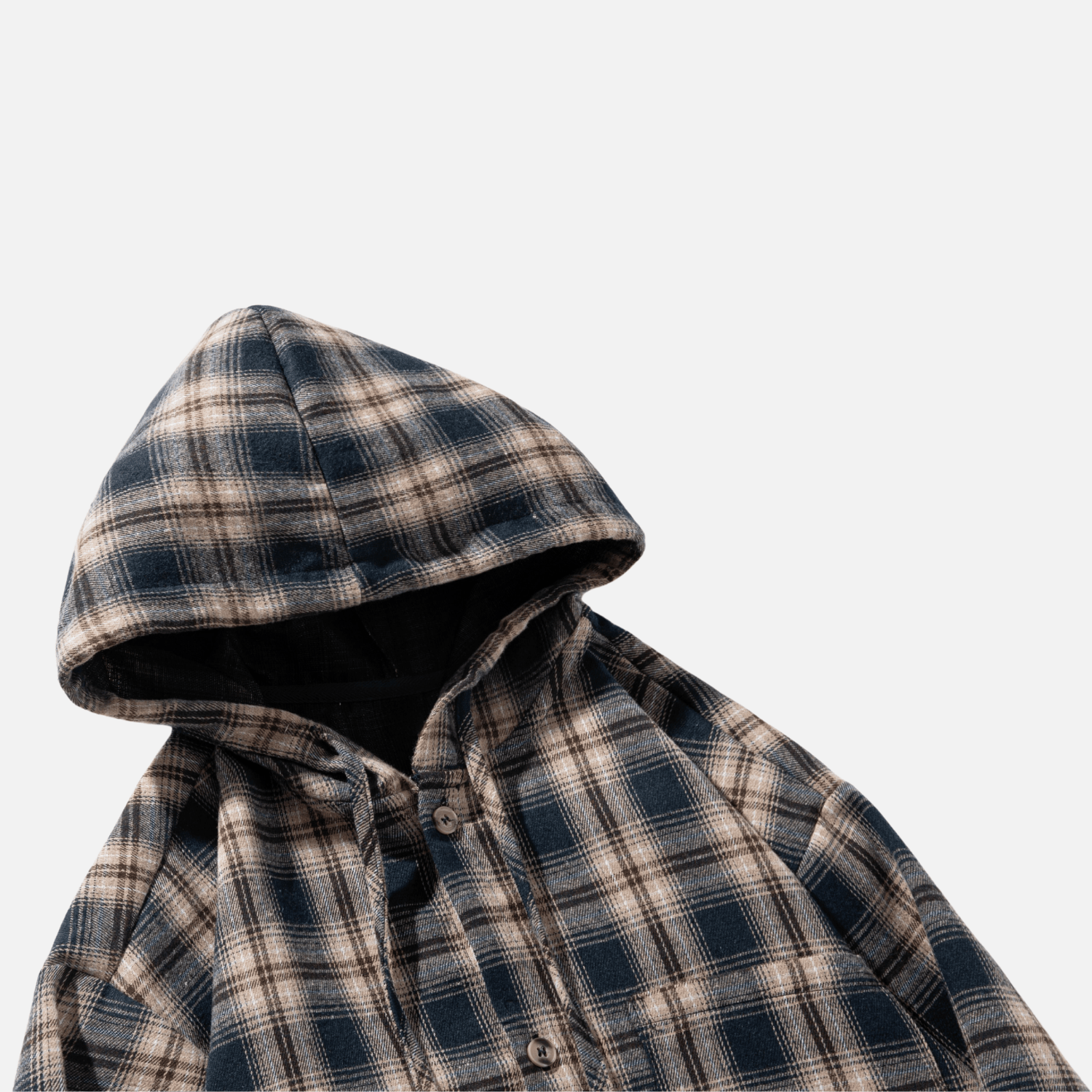 Colorblock Plaid Hooded Shirt