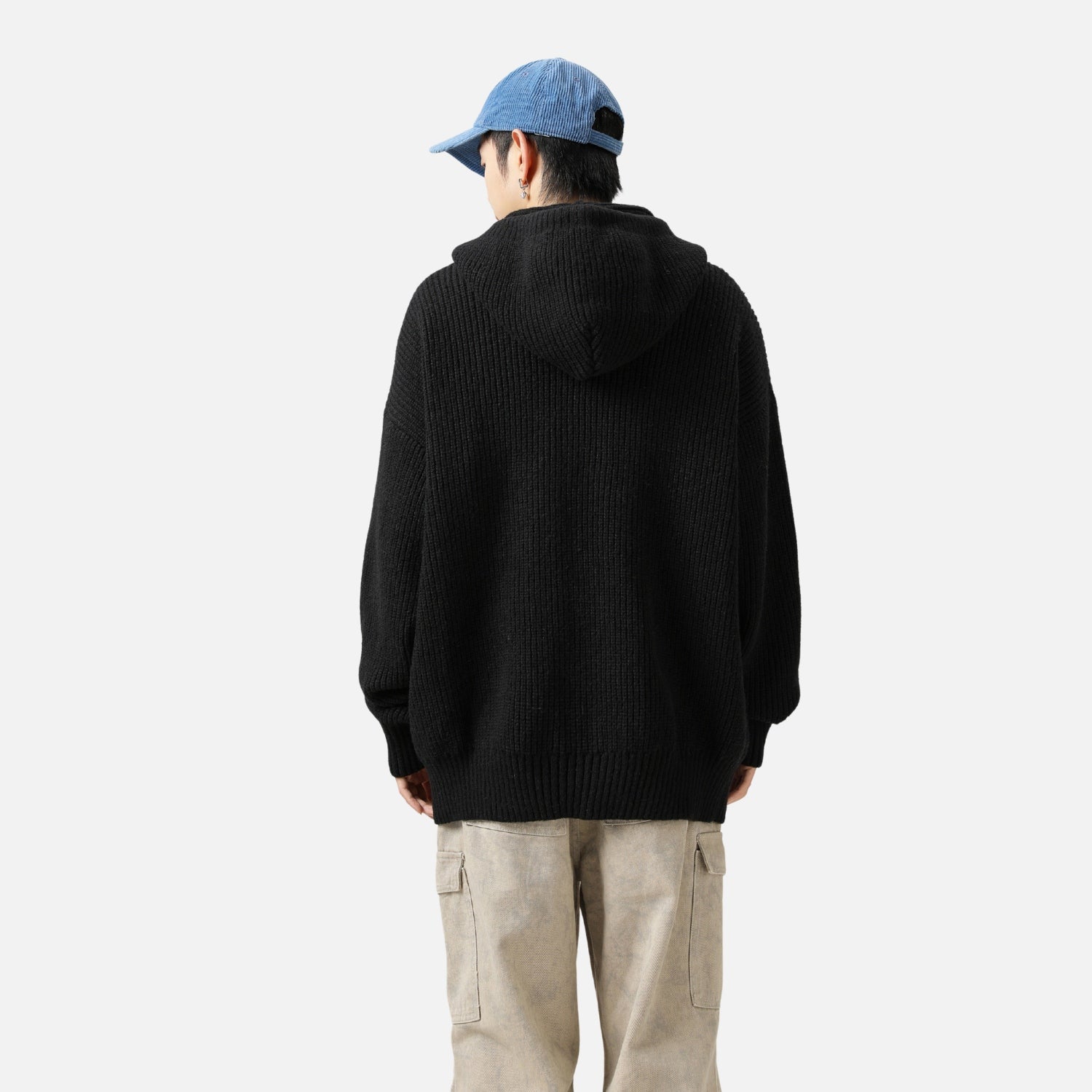 Solid Color Knit Hoodie