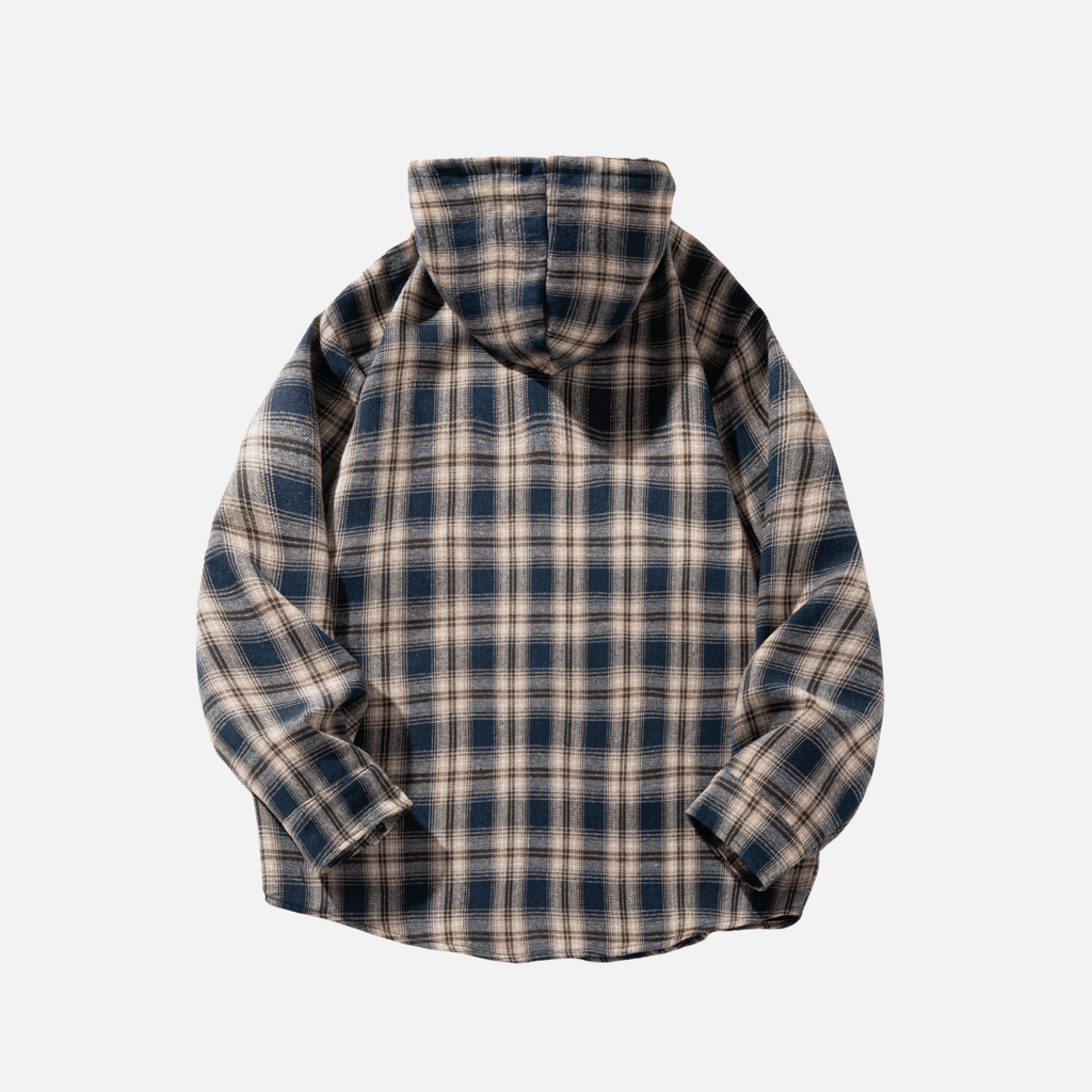 Colorblock Plaid Hooded Shirt