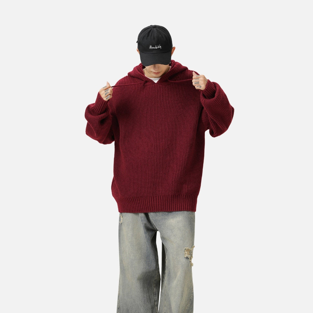 Solid Color Knit Hoodie