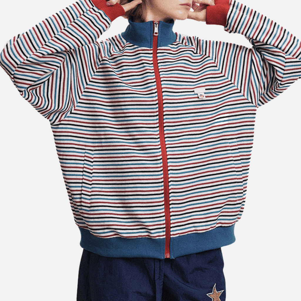 Colorblock Stripe Stand Collar Jacket