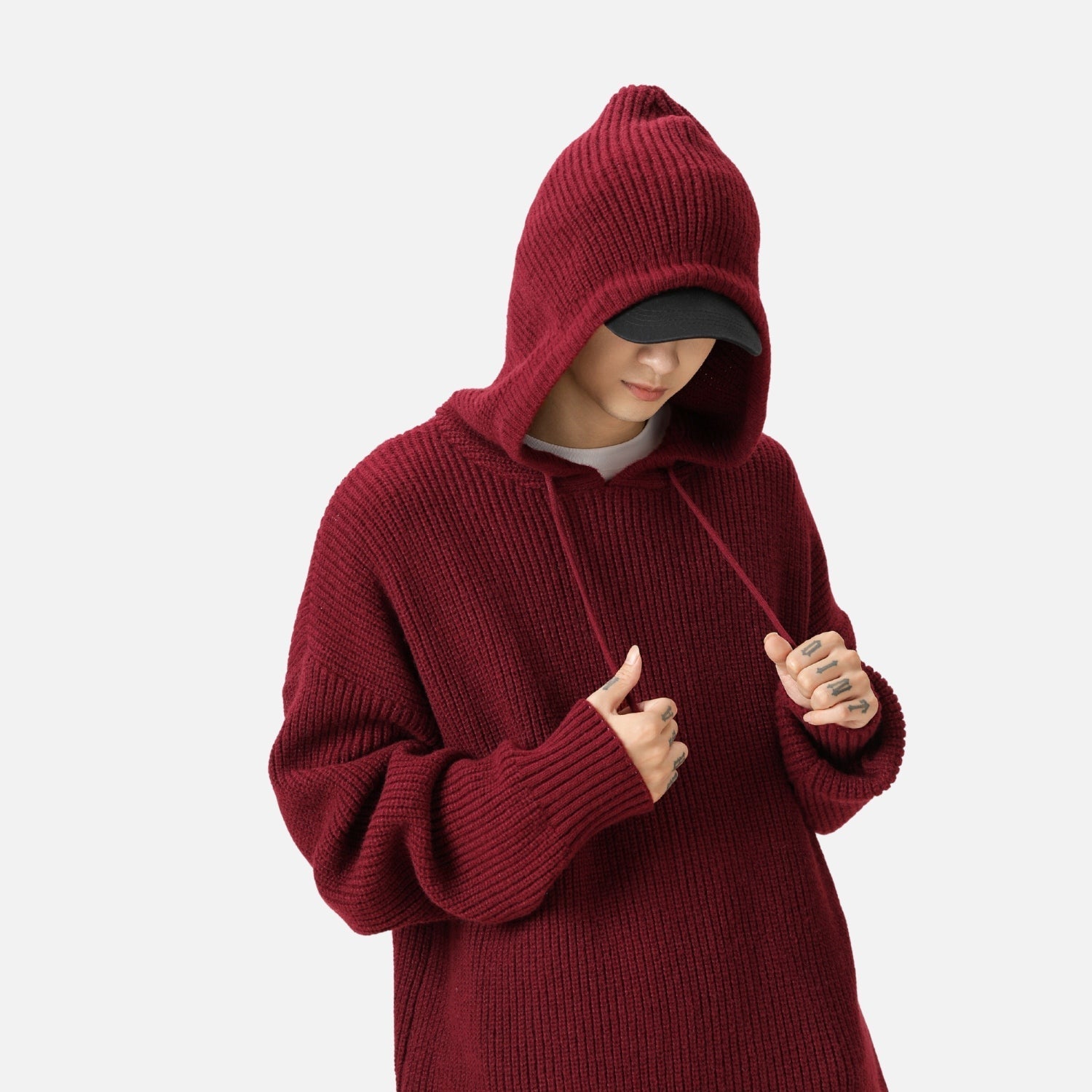 Solid Color Knit Hoodie