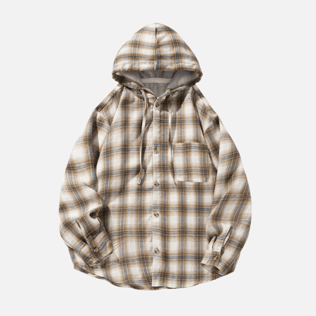 Colorblock Plaid Hooded Shirt