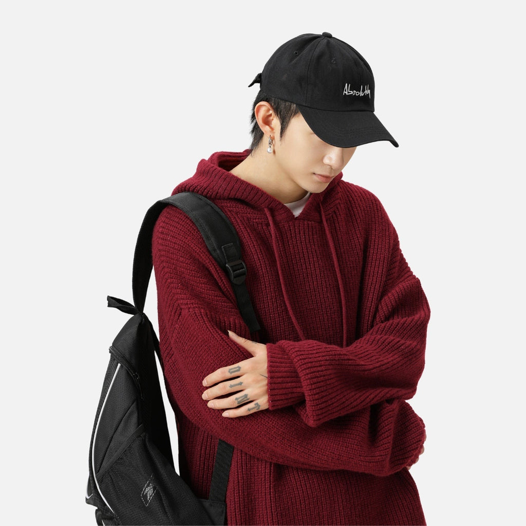 Solid Color Knit Hoodie