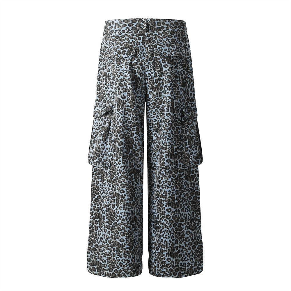 Leopard Print Wide Leg Cargo Pants