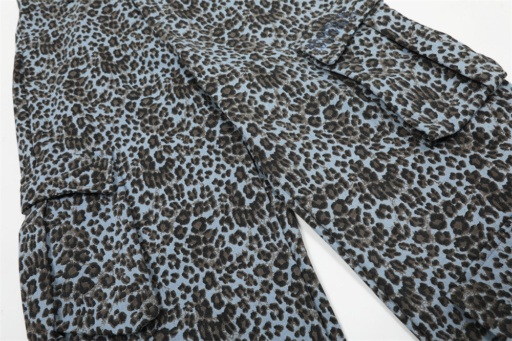 Leopard Print Wide Leg Cargo Pants