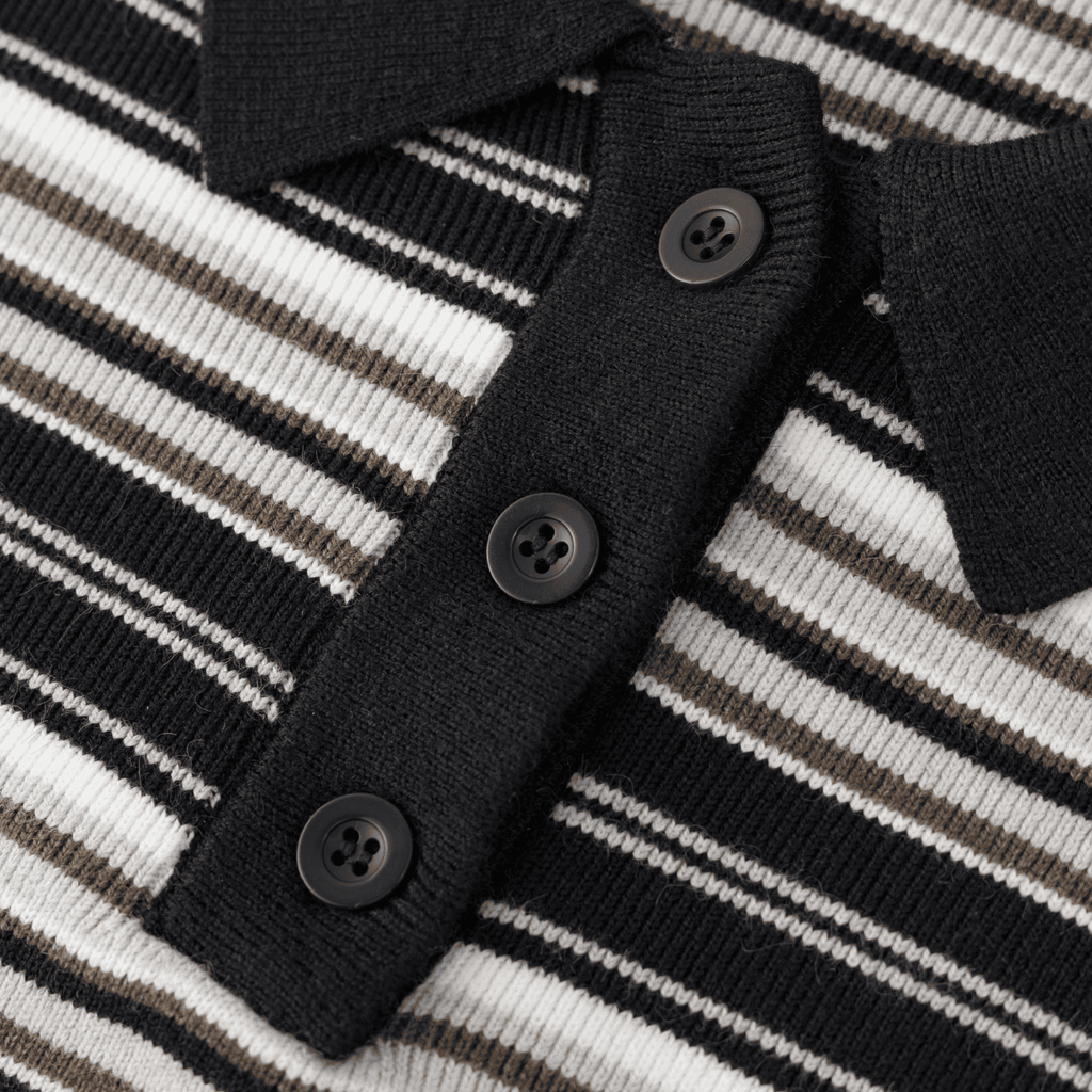 Japanese Retro Colorblock Stripe Polo Sweater