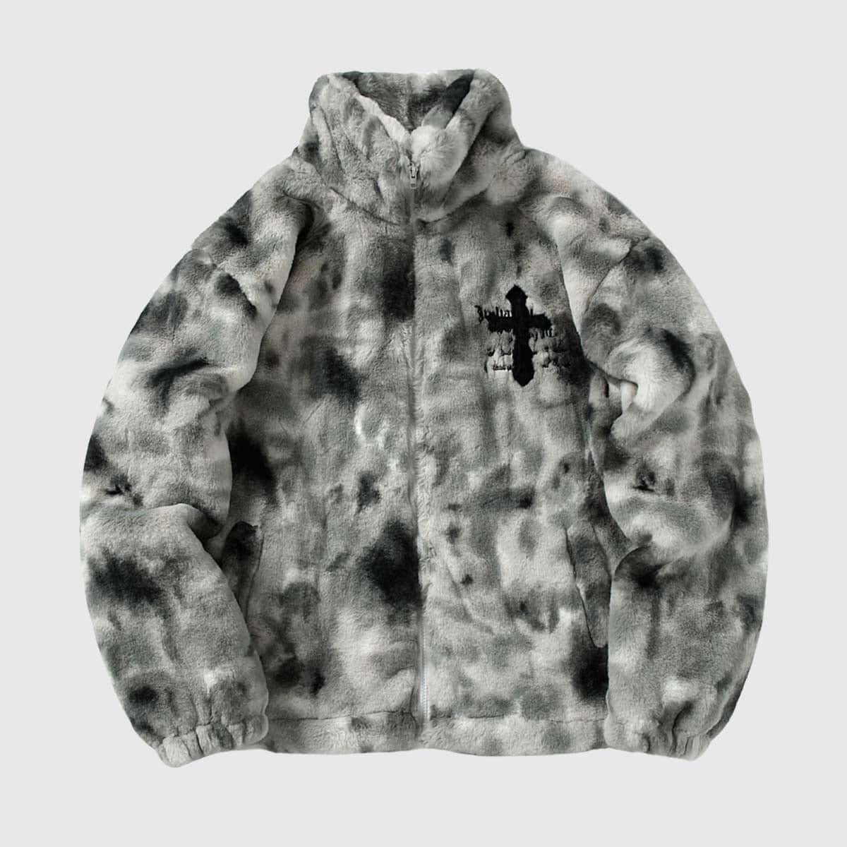Fuzzy Tie-Dye Sherpa Padded Jacket
