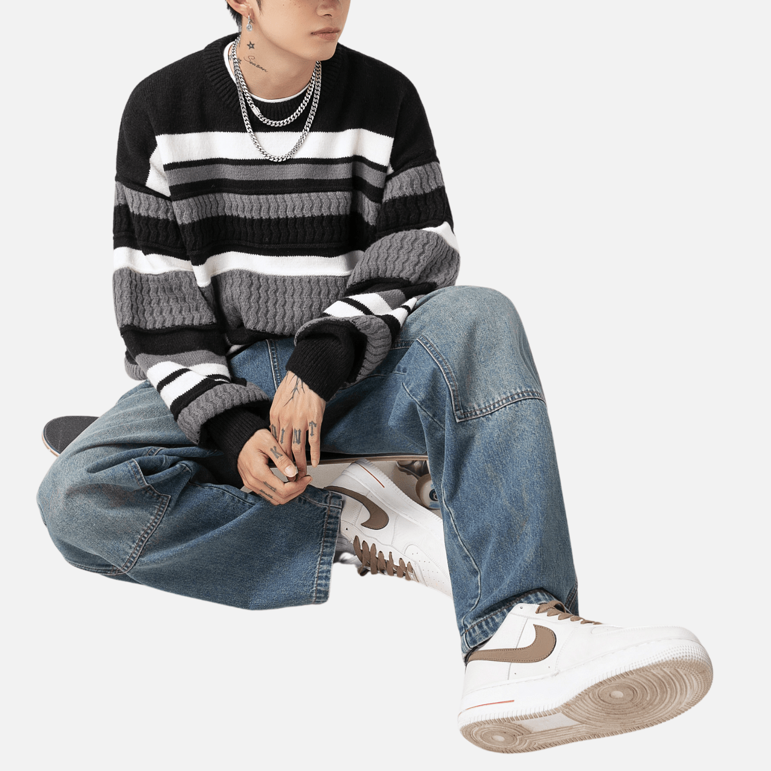 Striped Cable Patchwork Design Pullover