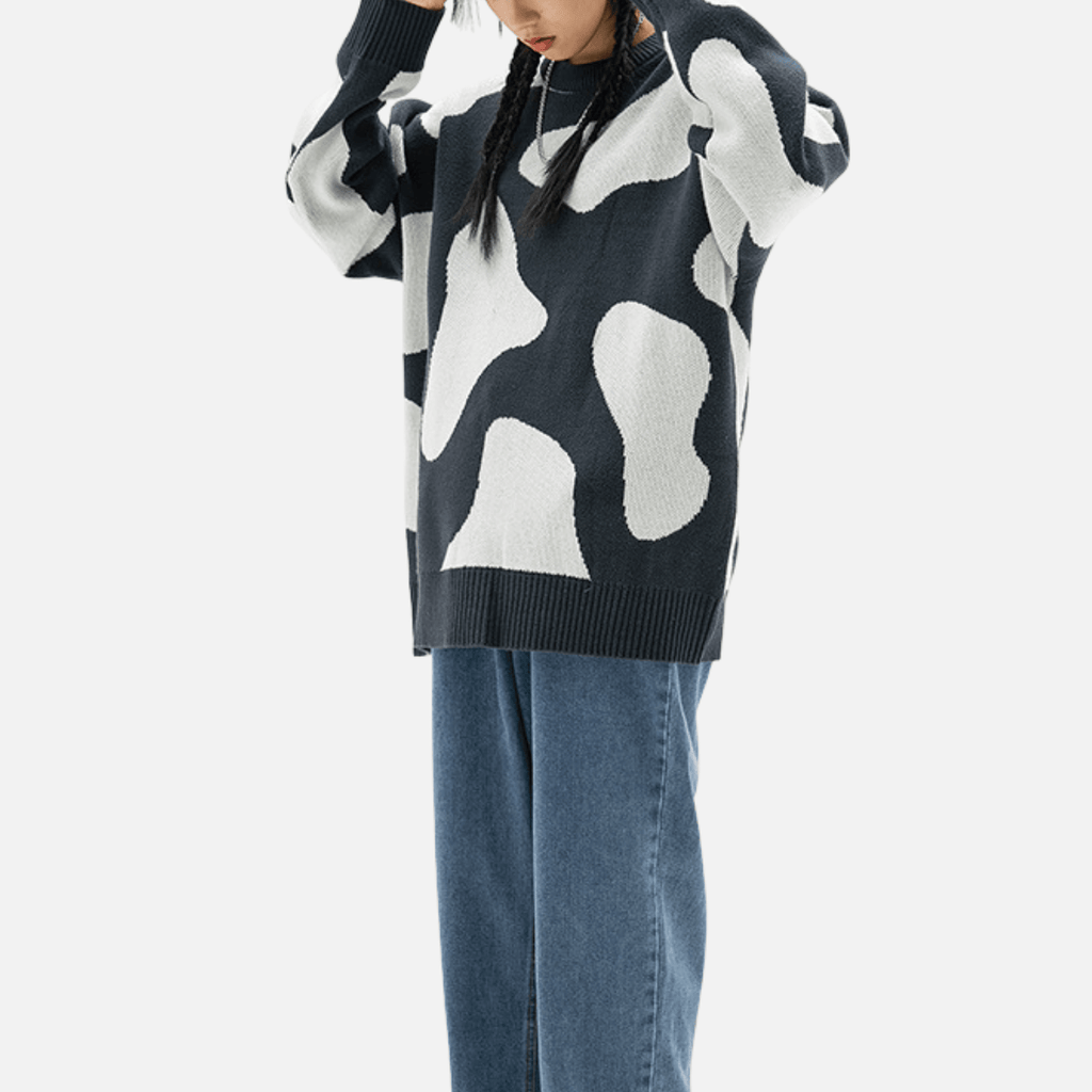 Cow Pattern Colorblock Sweater