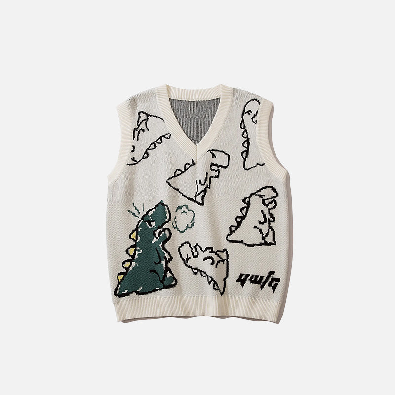 Loose Dinosaur Graffiti Knitted Vests
