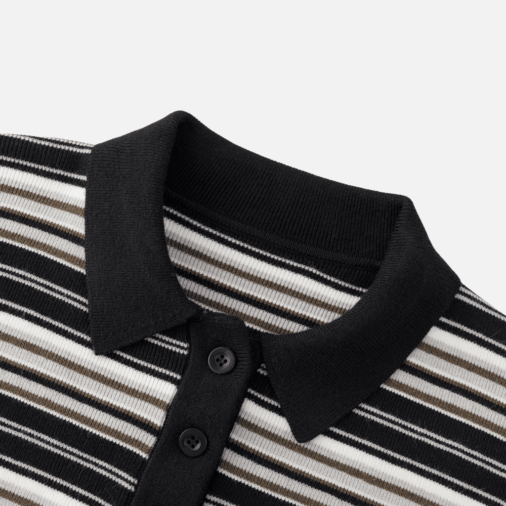 Japanese Retro Colorblock Stripe Polo Sweater