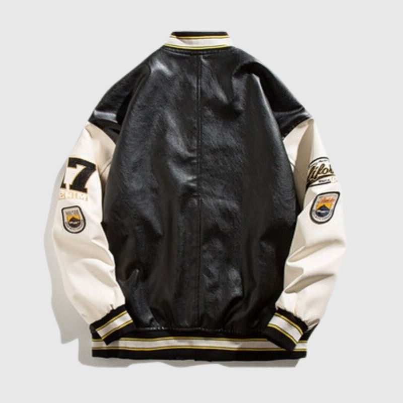 Embroidered PU Leather Baseball Jacket