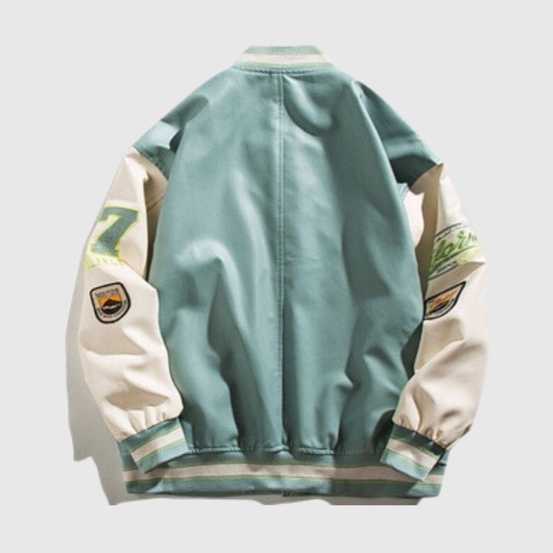 Embroidered PU Leather Baseball Jacket