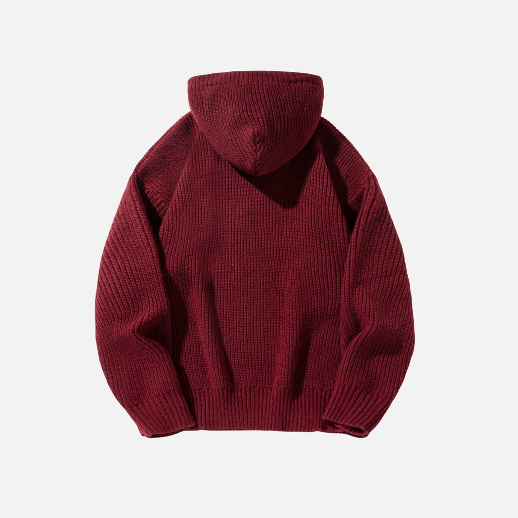 Solid Color Knit Hoodie