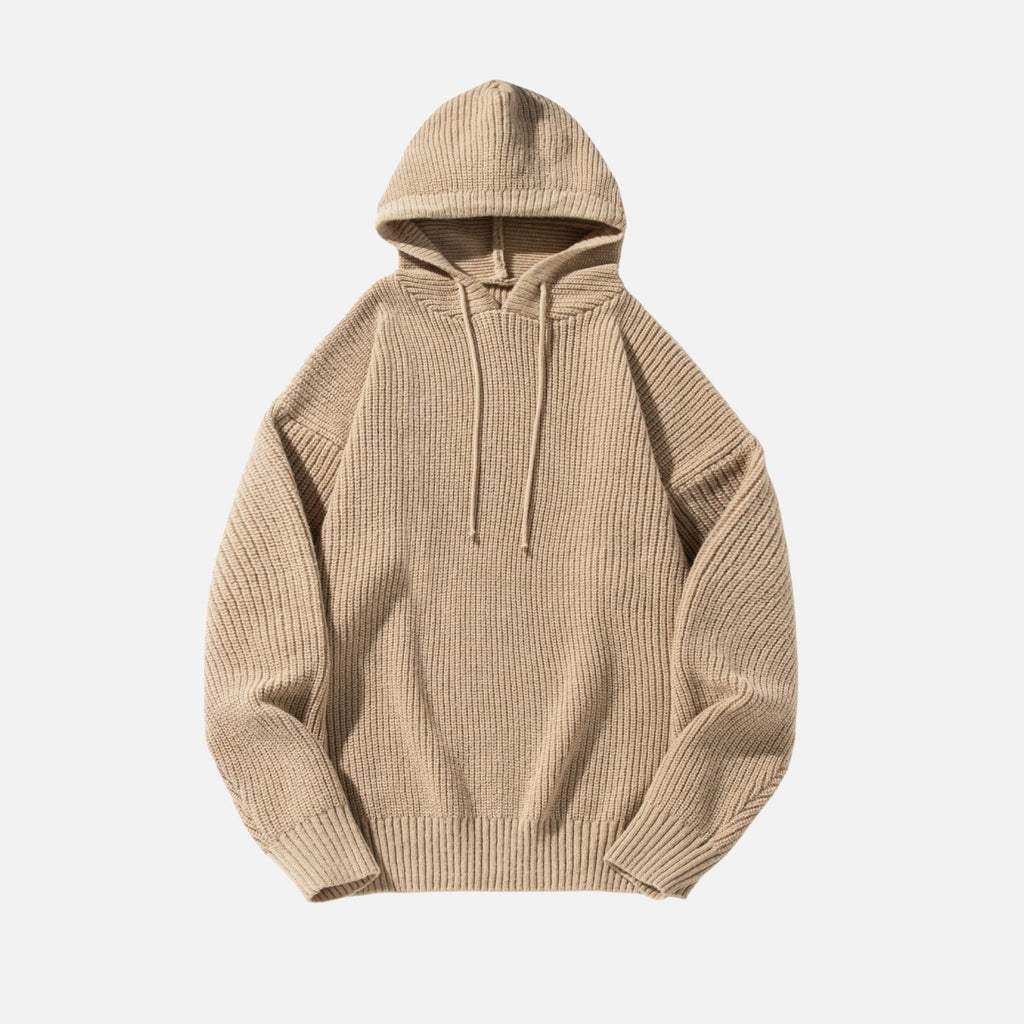Solid Color Knit Hoodie