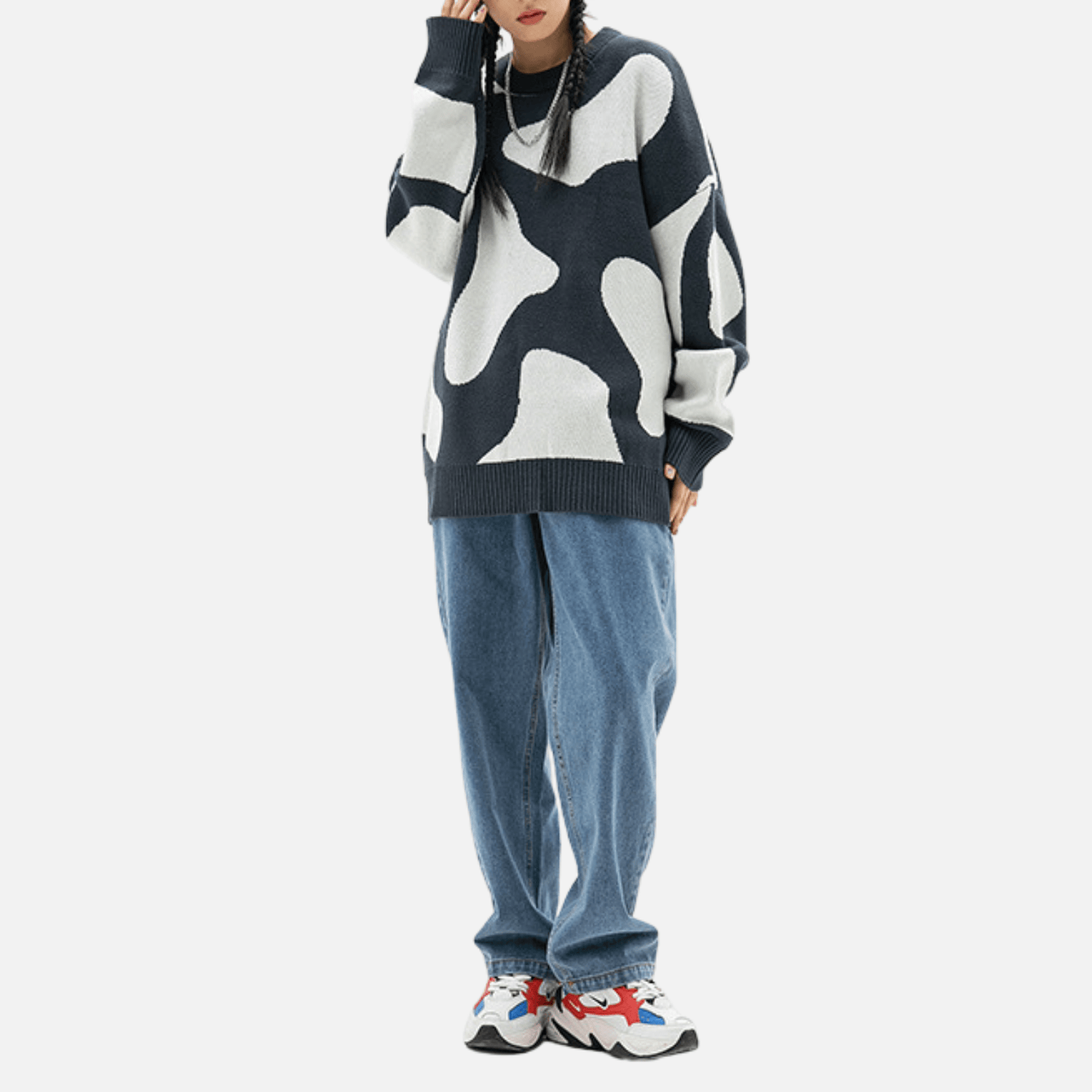 Cow Pattern Colorblock Sweater