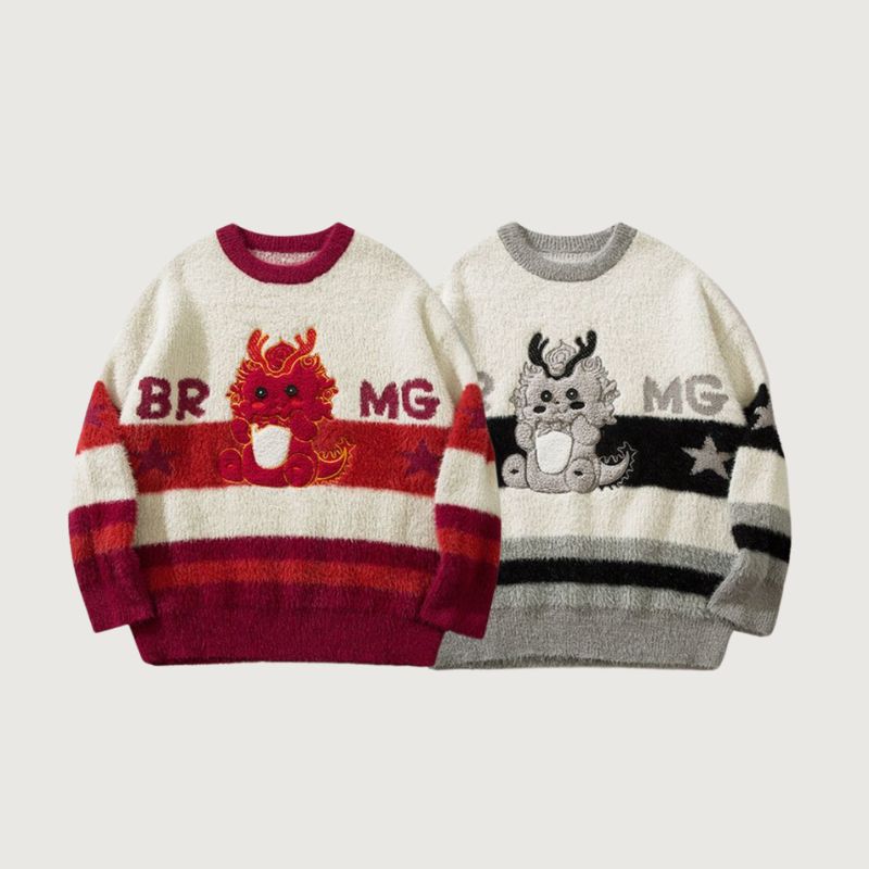 Cartoon Dragon Knit Sweater