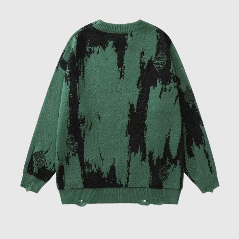 Vintage Distressed Color-Block Knit Sweater