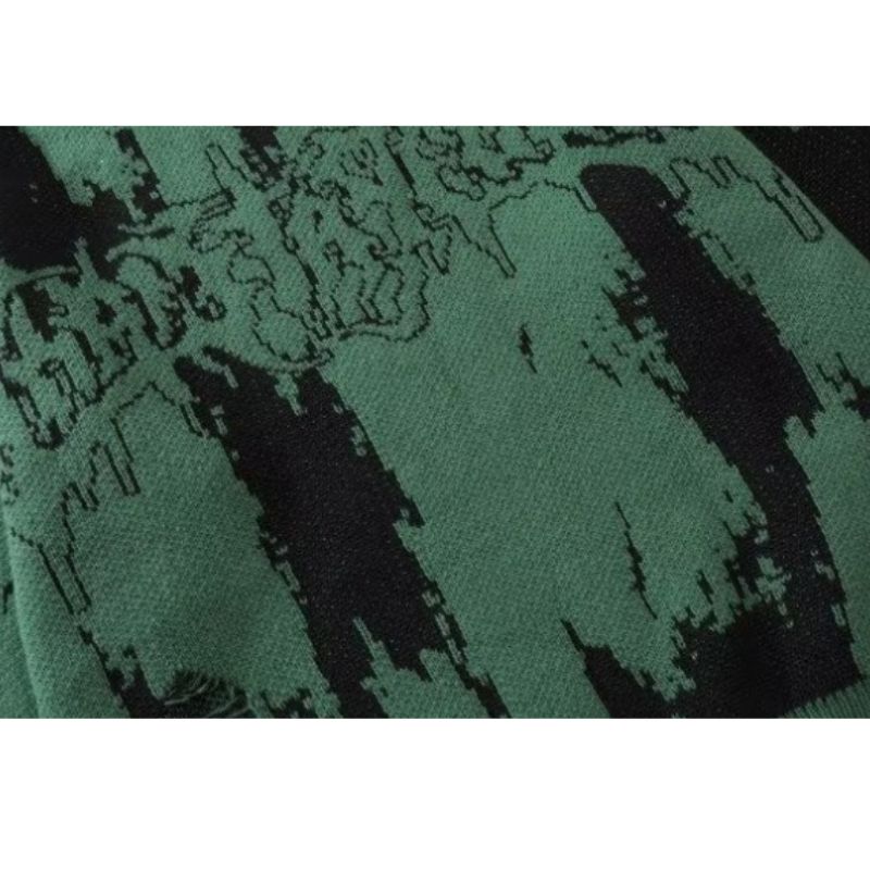 Vintage Distressed Color-Block Knit Sweater