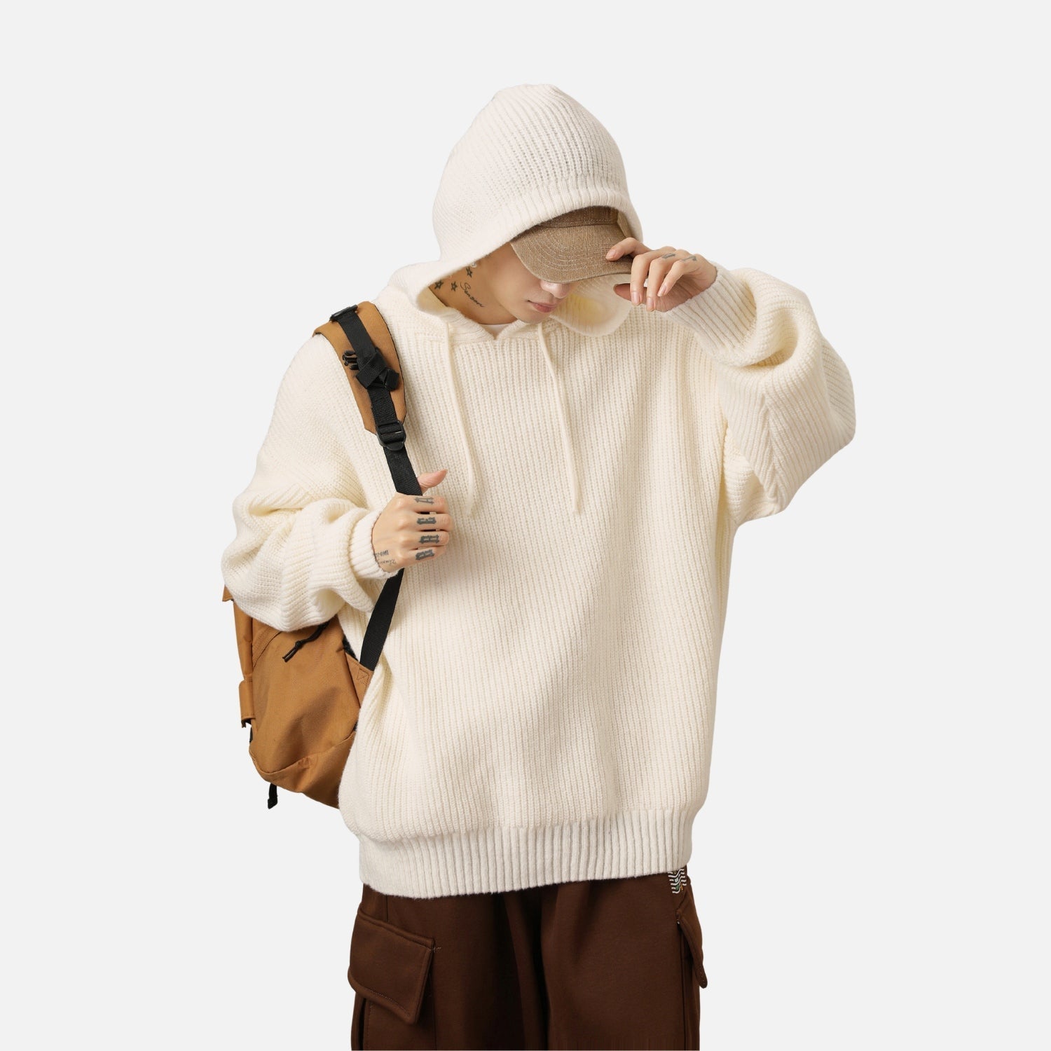 Solid Color Knit Hoodie