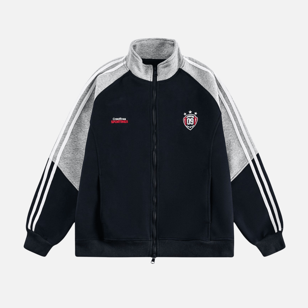 Color-Block Embroidered Stand Collar Jacket