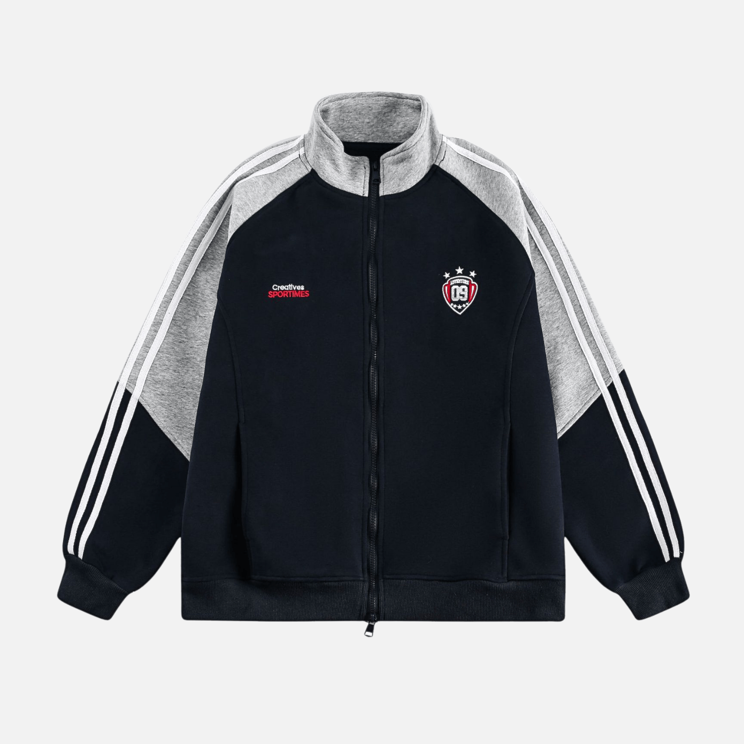 Color-Block Embroidered Stand Collar Jacket