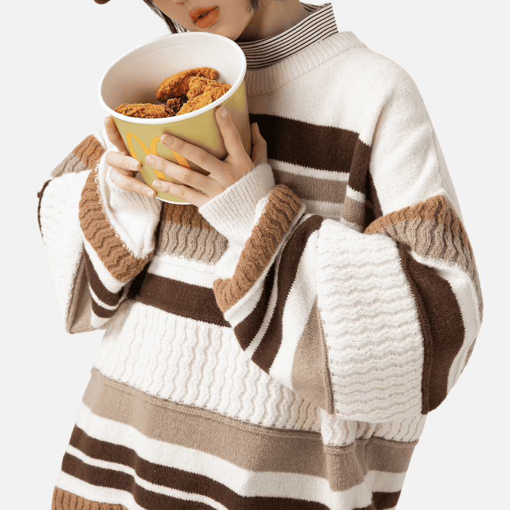 Striped Cable Patchwork Design Pullover