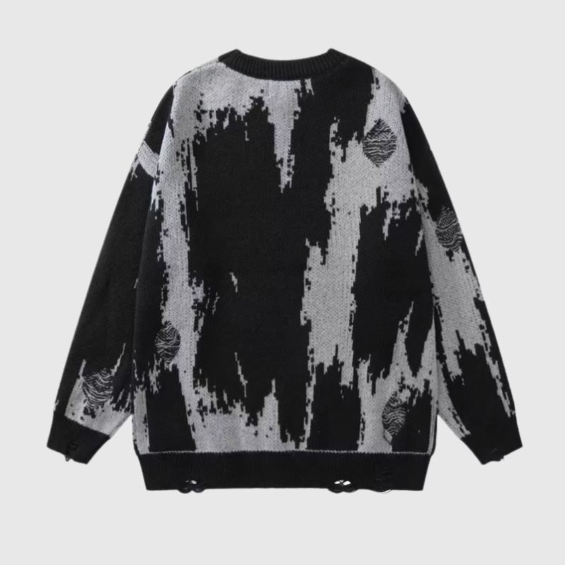 Vintage Distressed Color-Block Knit Sweater