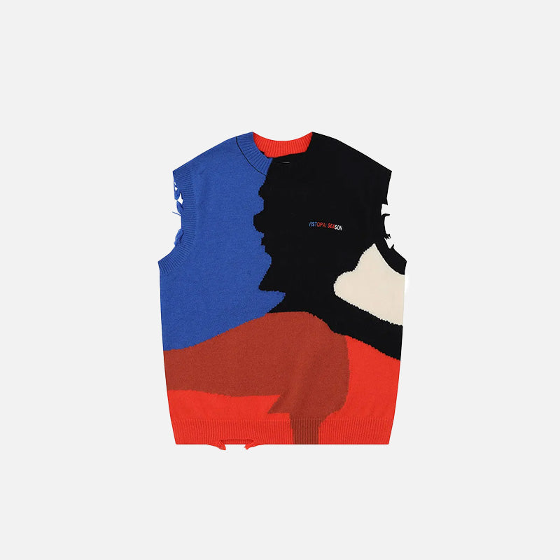 Geometric Color Patches Knitted Vest