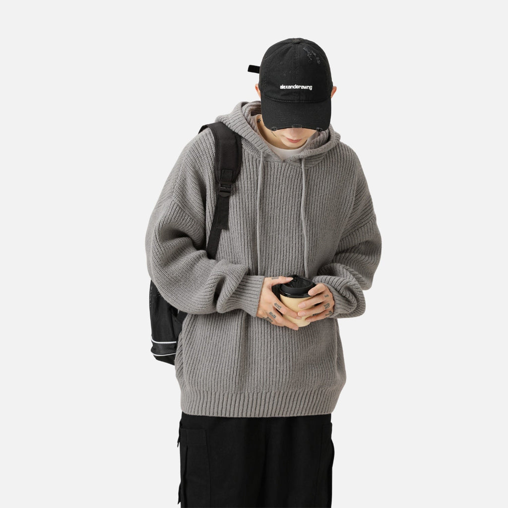 Solid Color Knit Hoodie
