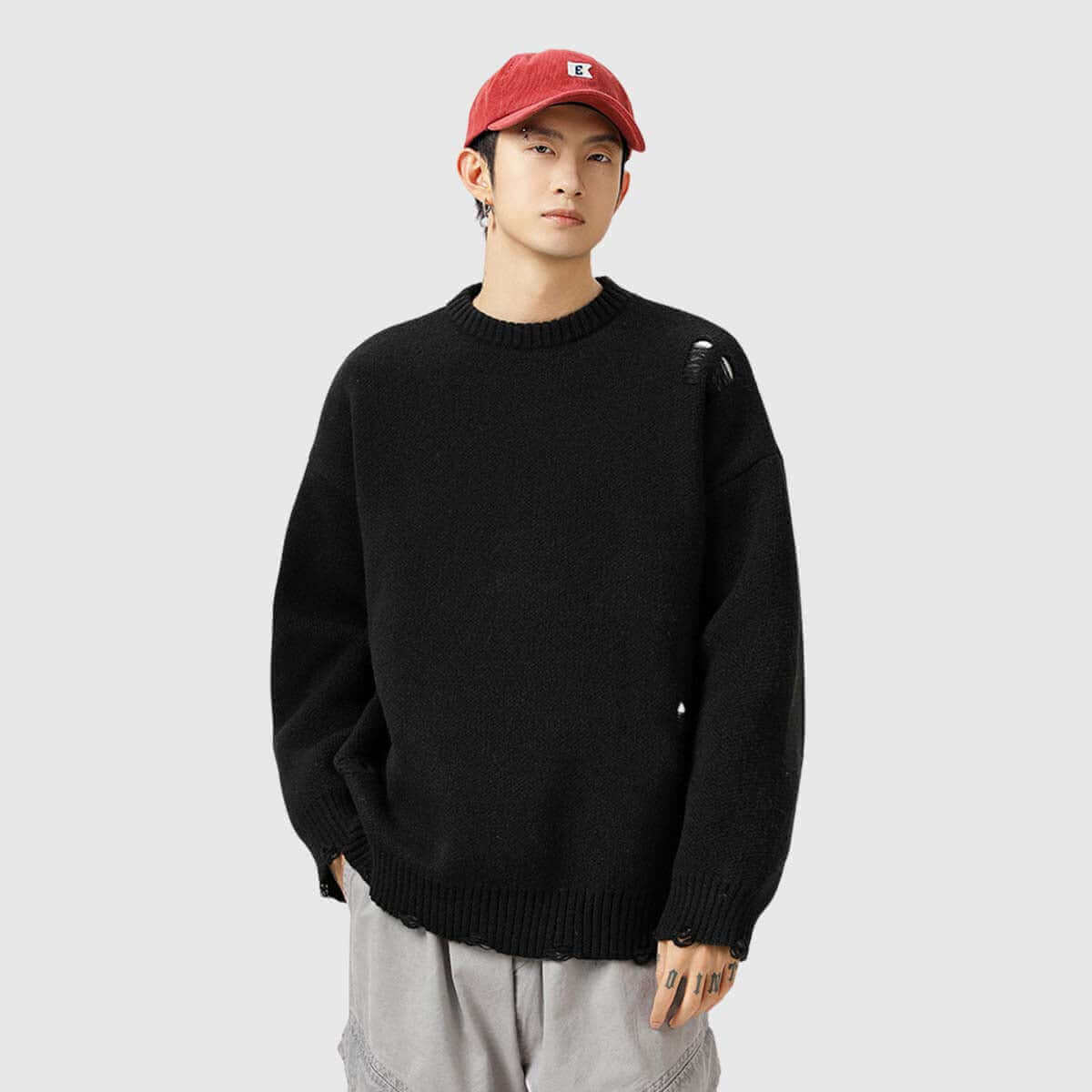 Distressed Knit Pullover Sweater