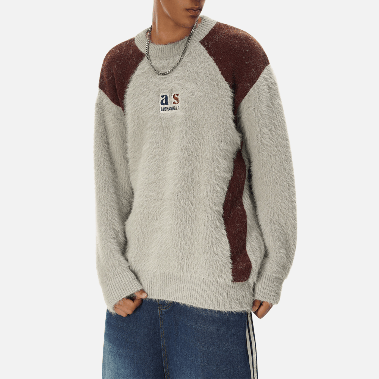 Faux Mink Fuzzy Colorblock Sweater