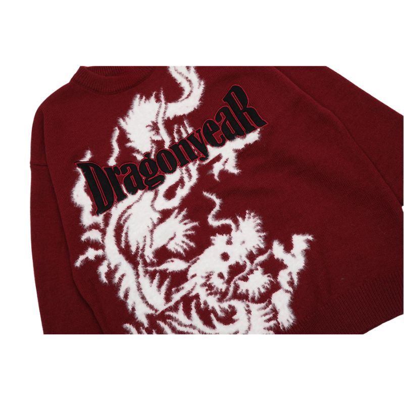 Dragon Pattern Jacquard Letter Embroidered Sweater