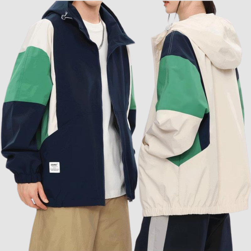Vintage Color-Block Hooded Work Jacket