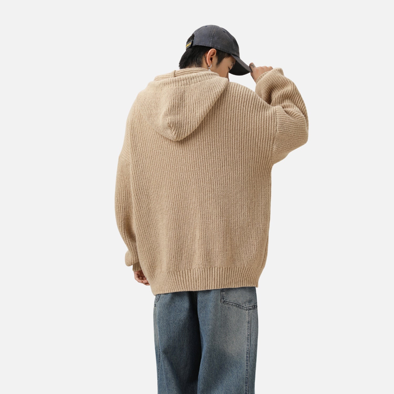 Solid Color Knit Hoodie