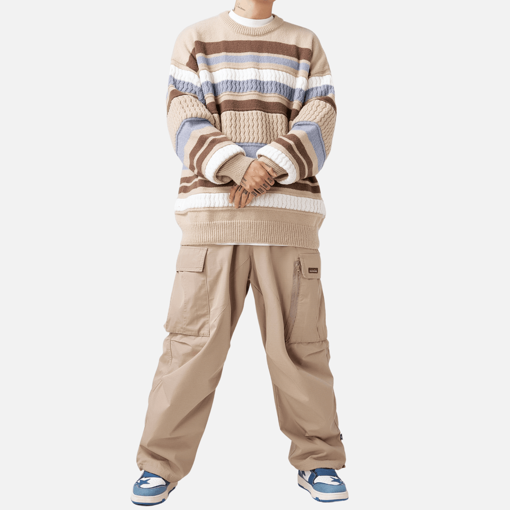 Striped Cable Patchwork Design Pullover