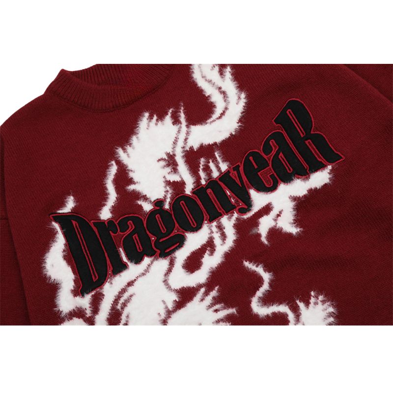 Dragon Pattern Jacquard Letter Embroidered Sweater