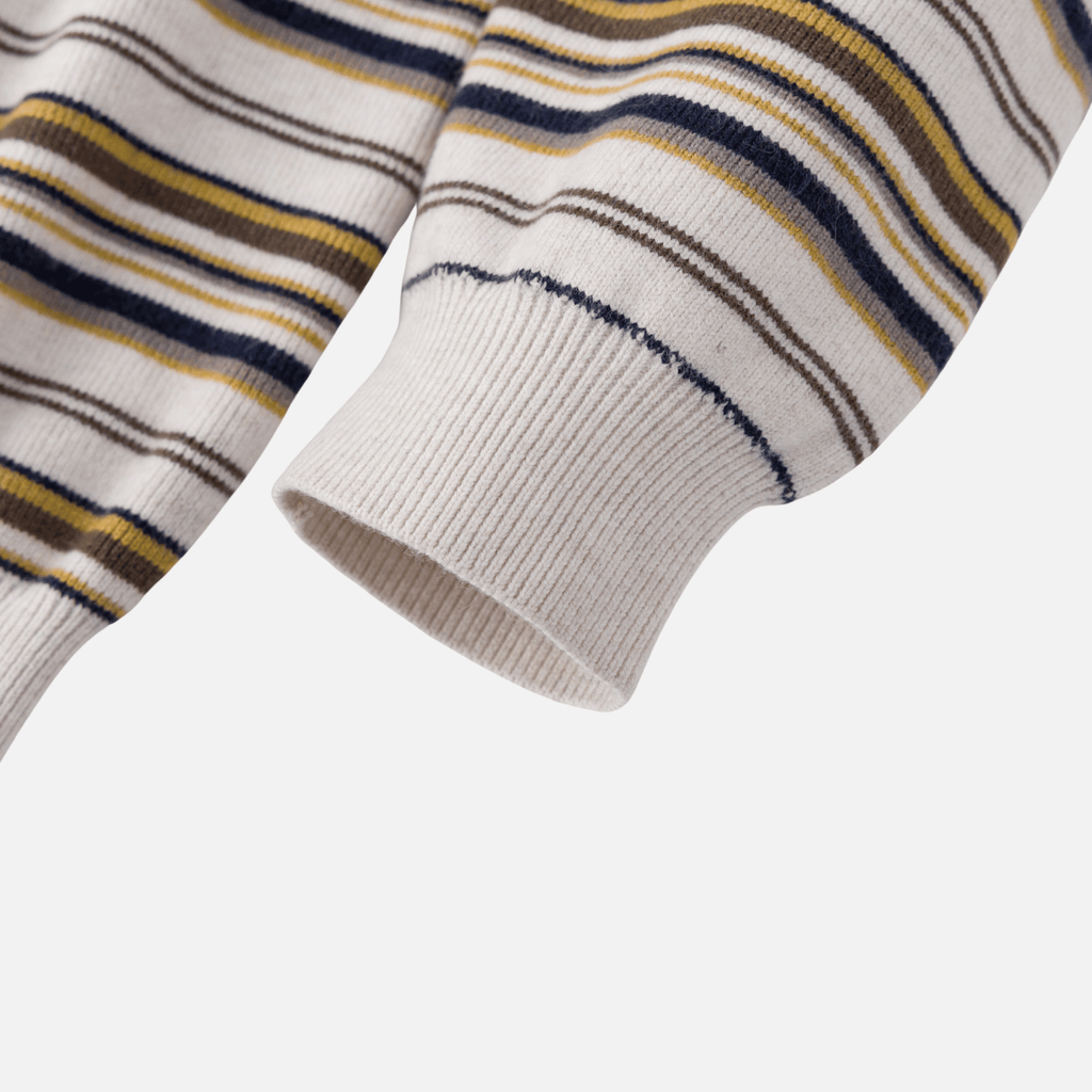 Japanese Retro Colorblock Stripe Polo Sweater