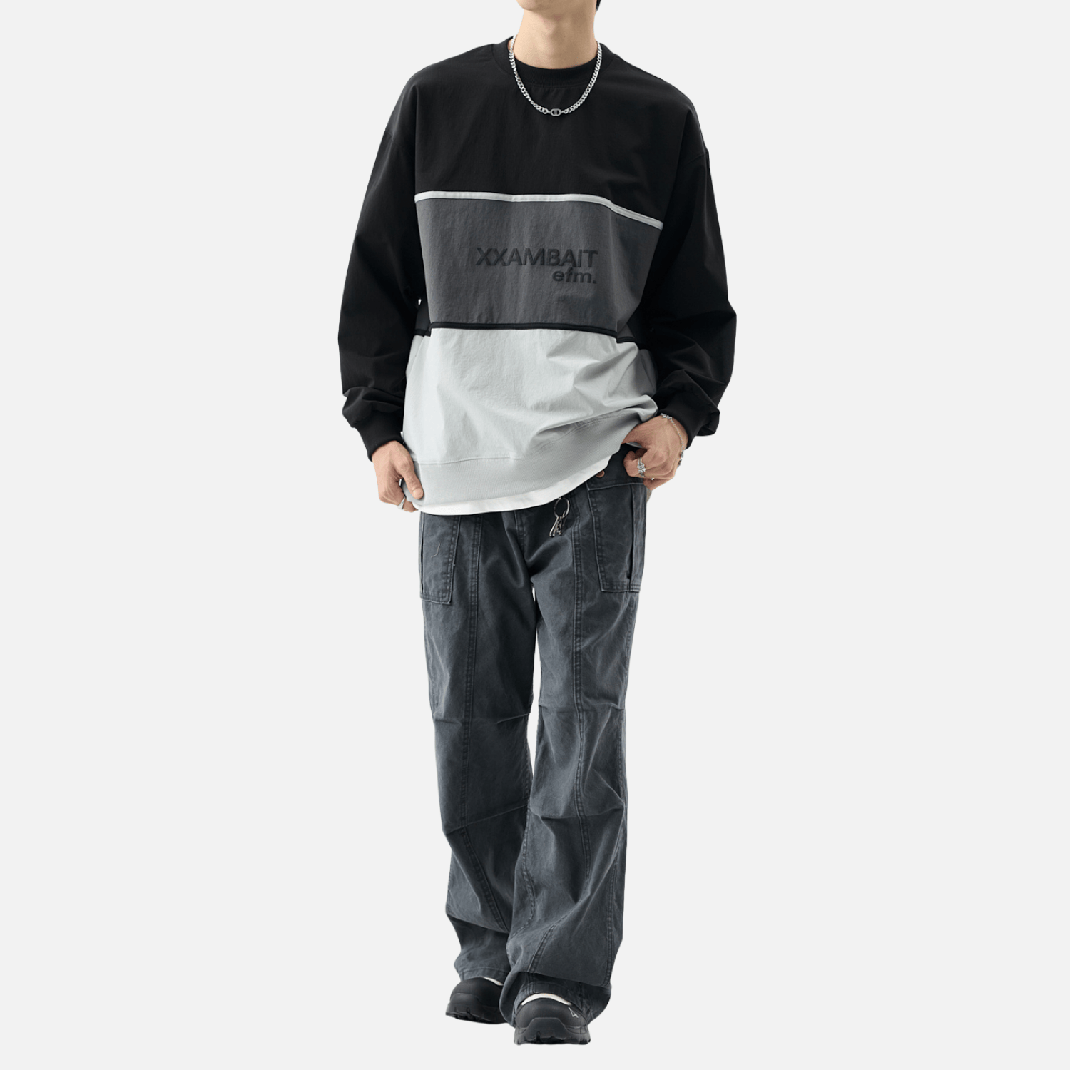 Tricolor Stripe Patchwork Sweatshirt