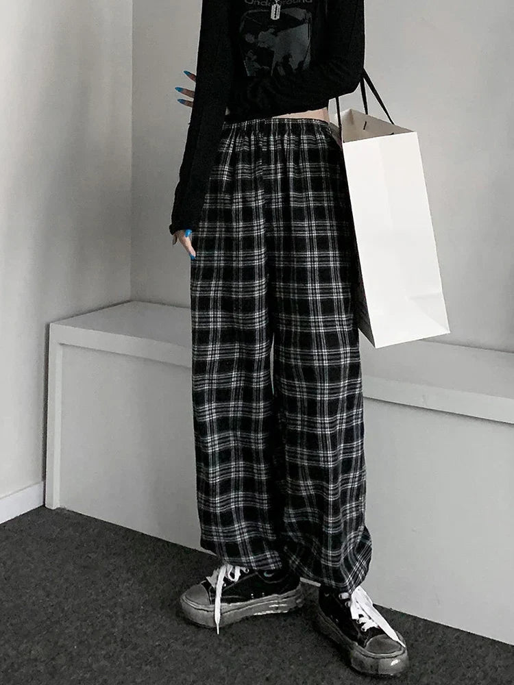Black Plaid Oversized Sweatpants