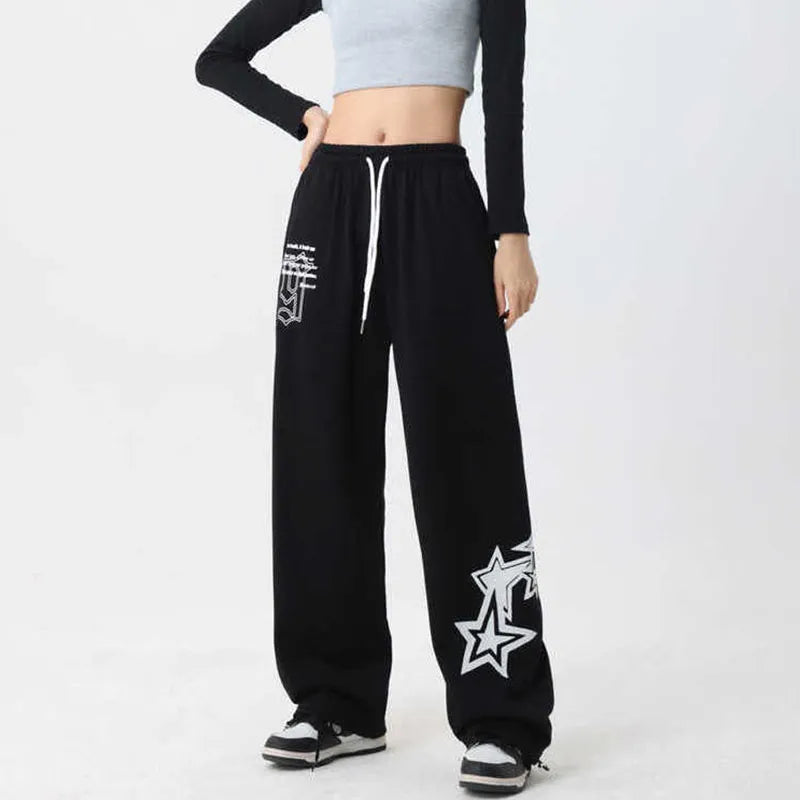 Loose Elastic-waist Stars Sweatpants
