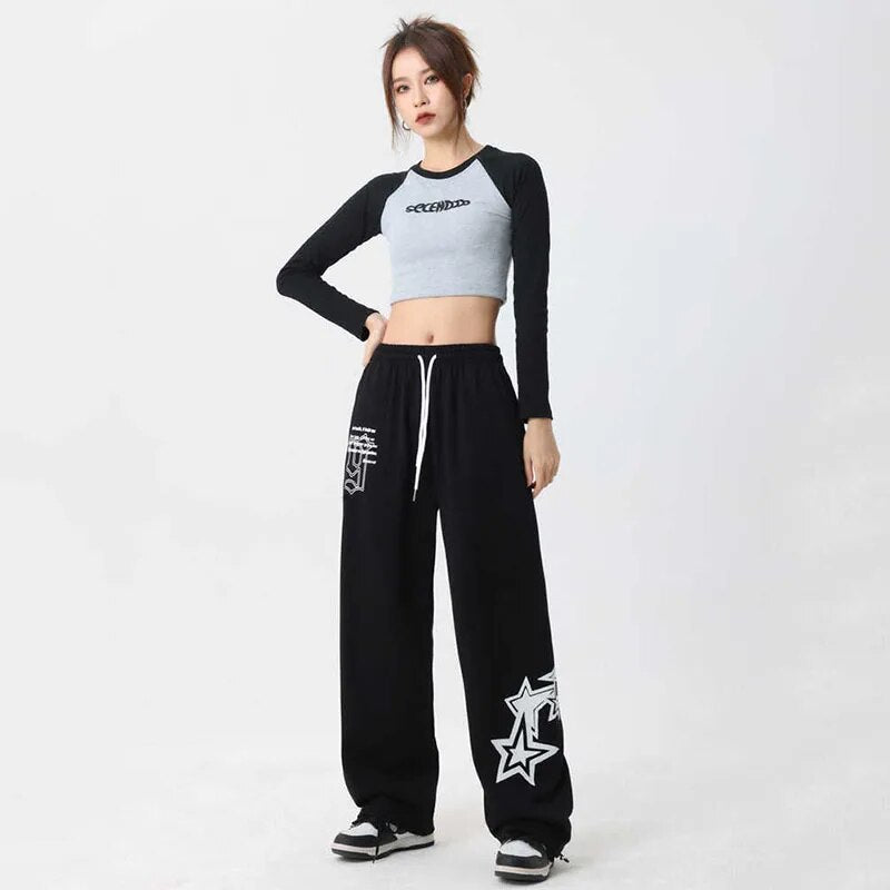 Loose Elastic-waist Stars Sweatpants