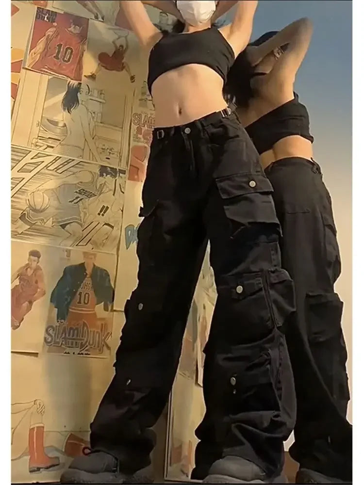 Model wearing the black Nature-Inspired Cargo Pants